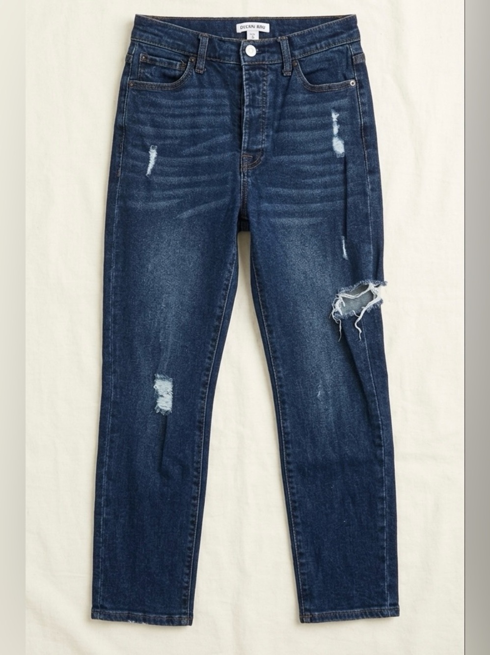 Gianni Bini Dark Wash Distressed Straight Leg Jeans